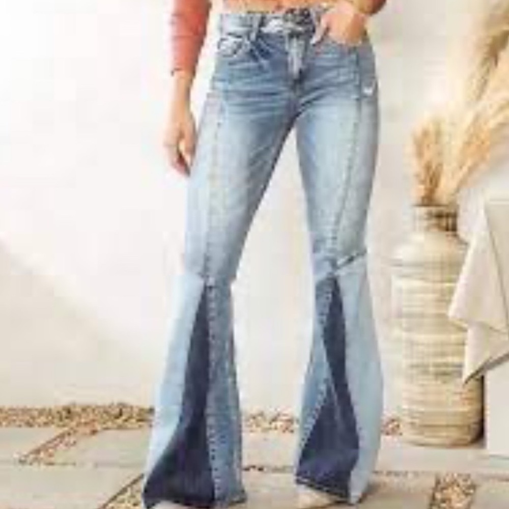 Bridge by Gly 34 Tall Plus Size Panel Super flare Jeans High Rise Buckle